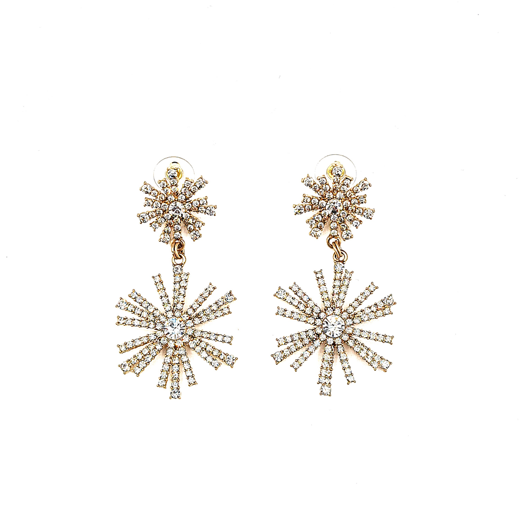 Ohrring 2 Snowflakes Cristall clear gold